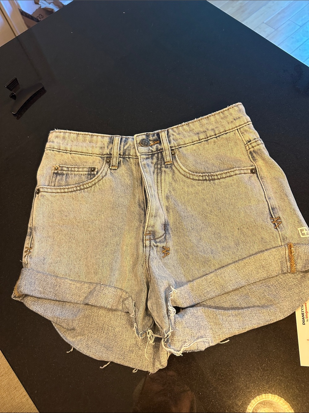 Ksubi Light Blue Rolled Hem Denim Shorts